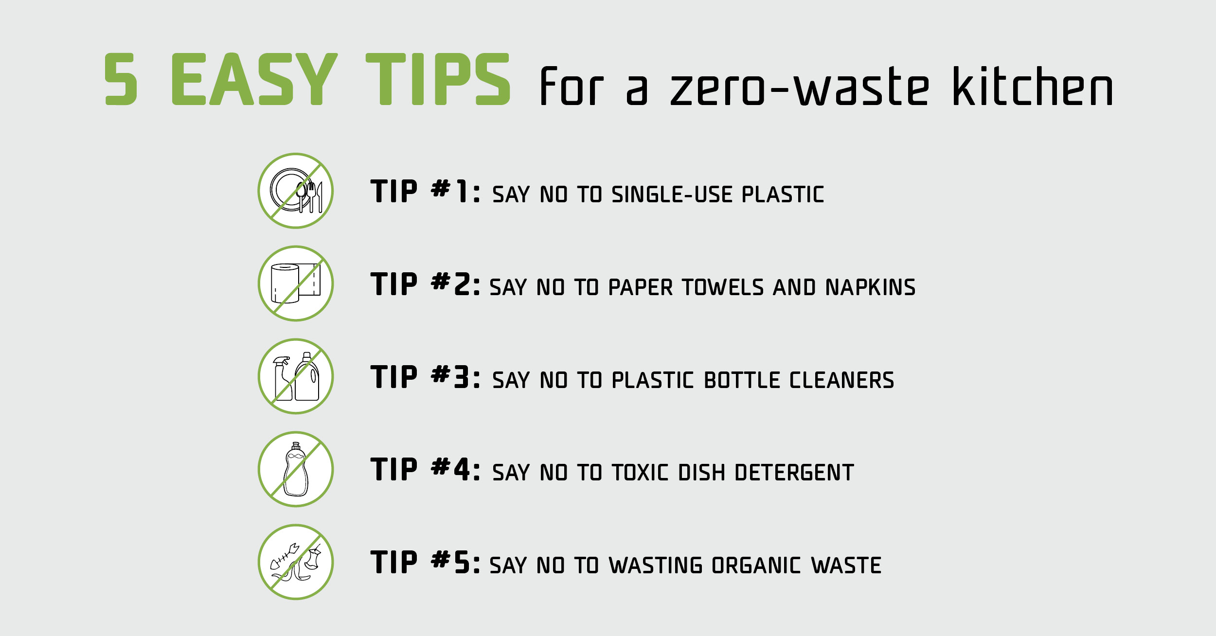 5 easy tips for a zero-waste kitchen - infographics