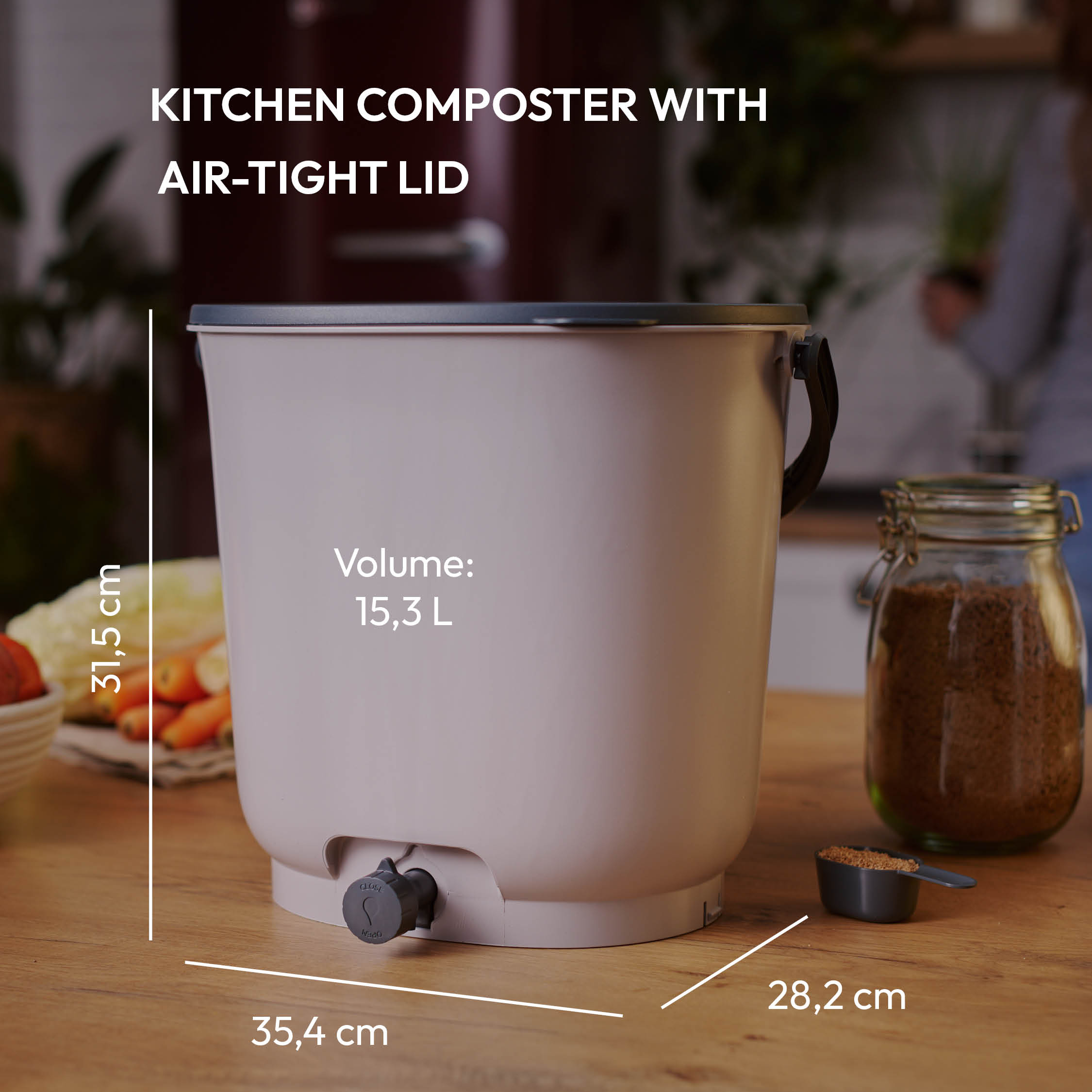 Composteur Bokashi Organko Essential 15,3L sur sa base + 1kg d